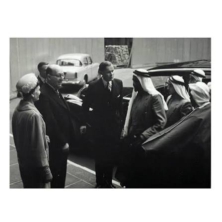 A historic moment captured in 1974, as Sheikh Zayed bin Sultan Al Nahyan  and Sheikh Mohammed bin Rashid Al Maktoum visited the United Kingdom. At  the time, the UAE was still in