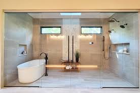 The temperature is kept around 110 degrees fahrenheit, but it feels much hotter because the humidity stays at 100%. Wet Rooms Creative Mirror Shower