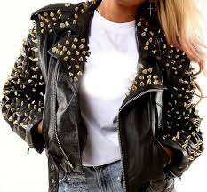 Genuine Leather Gold Spike Punk Studded New Women S Handmade Brando Black Biker Jacket Womens Fashion Jackets Unique Leather Jacket Black Leather Biker Jacket