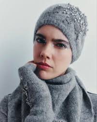 ZARA long-sleeved knit with bead embellishment, knit hat, scarf-style  muffler, and gloves. Other