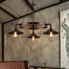 Rust Cone Chandelier Light Fixture Retro Steel 3 Heads Caged Chandelier Lights For Kitchen Dining Susuohome Com