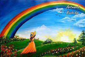 How To Paint Girl And Rainbow Free template and step by step instructions for pop up card making idea.
