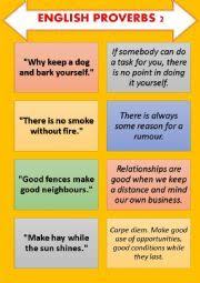 English Proverb Explanation Cards Set 2 5 Pages English Vocabulary Worksheets