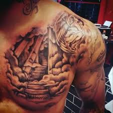Sun And Clouds Tattoo For Men On Upper Chest Cloud Tattoo Chest Tattoo Men Cool Chest Tattoos