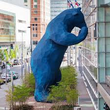 A mention of the monumental sculpture at 14th street and speer boulevard in denver is likely to elicit the response: Big Blue Bear In Denver Co