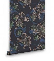 Leopard Palm Night Wallpaper These Walls Collection Art Deco Wallpaper Retro Wallpaper Wallpaper
