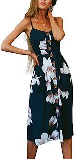 Floral Beach Dress For Women Spaghetti Strap Sundress Button Up Swing Dresses Medium 60 N In 2020 Summer Dresses For Women Printed Casual Dresses Midi Dress Sleeveless