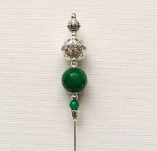 Long Green Quartz Gem Hat Pin Vintage Antique Silver Style 6 Pin Protector Silver Fashion Hat Pins Green Quartz