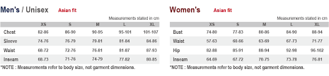 Sizing Chart Montbell Swiss