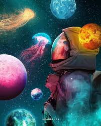 Spaceman in space | astronaut and jellyfish spaceman in space astronaut and jellyfish is a perfect gift for children, men and women. Instagram Da Space Art Gallery Underwater Planets Or Intergalactic Jellyfish Don T Forget To Like Foll Space Art Gallery Space Art Space Artwork