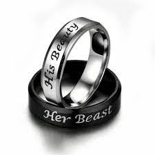 His Beauty And Her Beast Couples Titanium Ring Set Titanium Ring Set Black Titanium Ring Titanium Rings
