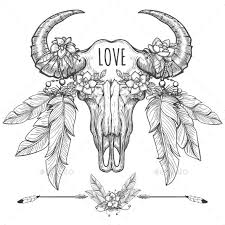 Cow skull coloring book vector illustration. Buffalo Skull With Flowers And Feathers Bull Skull Tattoos Skull Coloring Pages Cow Skull Art