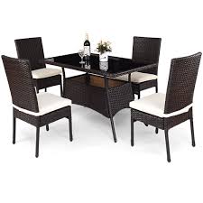 Costway 5 Piece Outdoor Patio Furniture Rattan Dining Table Cushioned Chairs Set Walmart Com Wicker Dining Set Rattan Dining Table Wicker Table And Chairs