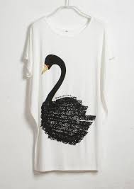 Swan Printed White Round Neck Bat Short Sleeve Loose T Shirt Fashion Swan Print Kidswear Trends