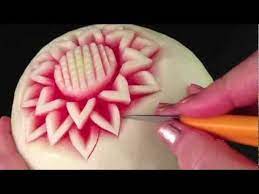 Simple Watermelon Flower Style Int Lesson 1 By Mutita Art Of Fruit And Vegetable Carving Vid Fruit Carving Tutorial Fruit And Vegetable Carving Fruit Carving
