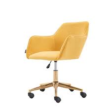 Ergonomic rolling office chair, breathable mesh, adjustable lumbar support. Ergonomic Office Chair Yellow Fabric Home Office Desk Chair With Gold Metal Legs Barber Chairs With Wheels For Living Room Walmart Com Walmart Com