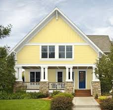Yellow House Blue Door Yellow House Exterior House Paint Exterior Exterior Paint Colors For House
