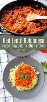 Red Lentil Bolognese This Hearty And Filling Red Lentil Bolognese Sauce Is Perfect Over Spaghetti Squash Zuc In 2020 Lentil Bolognese Red Lentil Red Lentil Recipes