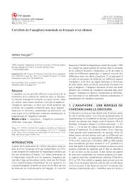 Pdf Correlats De L Anaphore Nominale En Francais Et En Chinois