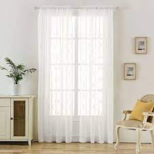 Mitlatem White Floral Embroidered Sheer Curtains 102 Inch Length Bedroom Decorative Rod Pocket Room Privacy Semi Sheer Dra In 2021 Sheer Drapes Curtains Sheer Curtains