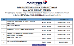 Malaysia airline jobs now available. Permohonan Pelbagai Jawatan Kosong Di Malaysia Airlines Berhad Disember 2019