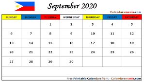 September 2020 Calendar Philippines In 2020 September Calendar Calendar Calendar Printables
