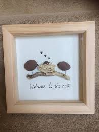 Pebble Art New Baby Welcome To The Nest Rock Crafts Stone Crafts Pebble Art