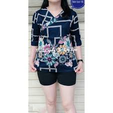 Model baju batik kombinasi menggunakan kain polos, sifon, bolero, embos, dan brokat. Atasan Batik Modern V Neck Model Kombinasi List Leher Lengan 3 4 Blouse Batik Tangan 3 4 Shopee Indonesia