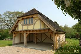 Many carport designs can work as pavilions. Three Bay Open Oak Framed Garage With Family Loft Room In Sussex Timber Garage Wooden Garage Garage Guest House