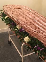 Antique casket wicker basket coffin (furniture) at teardrop memories. Garland For Wicker Coffin Dartford Florist Ltd Formally St Albans Flowers Dartford Kent