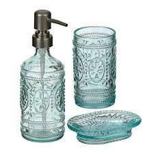 Whatever you need, update your bath accessories right here. Antique Blue Embossed Glass 3 Pc Bath Set Kirklands