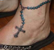 Red heart rosary cross tattoo. 63 Cool Rosary Tattoos On Ankle
