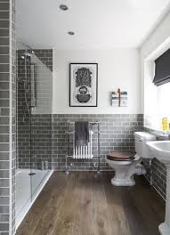 Grey And White Ensuite Grey Metro Tiles Dark Oak Flooring Heritage Sinks Toilet And Shower Bathroom Inspiration Traditional Bathroom Bathroom Makeover