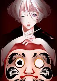 Anime Manga Girl Daruma Traditional Japan Japanese Red Black White Dark Paint Drawing Eye Lips Hair Daruma Anime Drawings