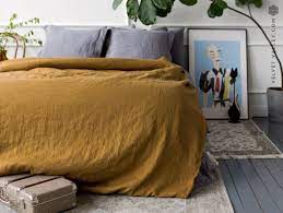 Cinnamon Linen Comforter Cover Softened Linen Mustard Brown Etsy Linen Comforter Cover Comforter Cover Matching Bedding And Curtains