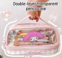 Cartoon large-capacity transparent double-layer pen bag waterproof easy to  clean stationery pencil bag portable cosmetic bag - AliExpress