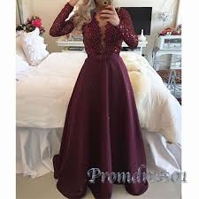 Beautiful Long Sleeved Burgundy Lace Chiffon Modest Prom Dress With Sleeves Prom Dresses Long Robe Soiree Longue Robe De Bal Robe De Soiree