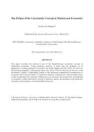 Pdf The Eclipse Of The Uncertainty Concept In Mainstream Economics