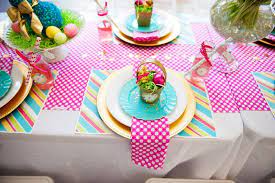 Background color for the whole table Gorgeous Easter Tablescape Easter Table Decorations Easter Party Spring Party Decorations