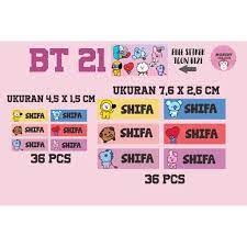 Gambar tersebut bisa anda download langsung, caranya silahkan klik pada. Stiker Nama Tema Bt21 Bts Fg Kpop Cute Bt21 Stickers Bt21 Stiker Karakter Murah Shopee Indonesia