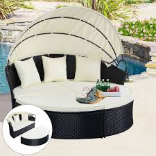 This outside table and chairs can save you precious time and space. Onlinegymshop Outdoor Patio Furniture Round Daybed Retractable Sofa Black