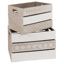 2 Cagettes En Paulownia Motifs Blancs Maisons Du Monde Cajas Decoradas Cajas Pintadas Decoracion Cajas