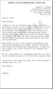 Job Announcement Letter Sample Letters Sample Resume New Job Cover Letter Sample
