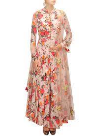 White cotton embroidered anarkali gown with silk dupatta. Floral Anarkali Dress Cheap Online
