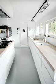 Modern galley kitchens refers to spaces which have a narrow hallway in between 2 parallel walls which often both have kitchen cabinets and counters. Modern Small Galley Kitchen Ecsac