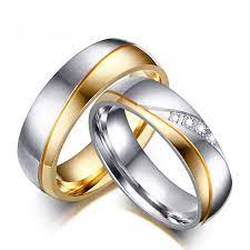 18k Gold Plated Cz Stainless Steel Couple Ring Men Women Wedding Band Size 5 13 Mens Wedding Rings Gold Womens Wedding Bands Romantic Wedding Rings
