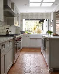 An amazing wood island top is a great mix of textures and style to this eclectic kitchen. Terra Cotta Floors Centsational Style