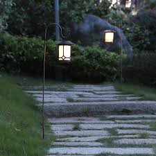 Set Of 2 Hanging Solar Lanterns W Shepherd S Hooks Garden Pathway Walkway Lights Ebay
