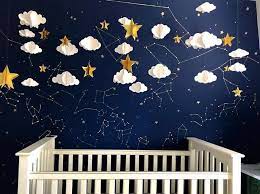 Nursery Nursery Ideas Constellation Constellations Stars Clouds Paper Accent Wall Navy Sky Constel Modern Baby Room Space Themed Nursery Star Nursery