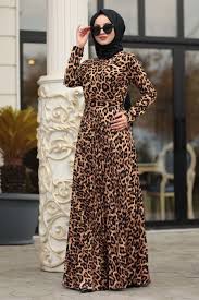 Neva Style Leopar Desenli Tesettur Elbise 1451lp Tesetturisland Com Abaya Tarzi Basortusu Modasi Elbise